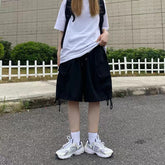 Japanese Streetwear Loose Wide Leg Shorts Women Summer Vintage Bf Big Pocket Shorts Fashion Casual All Match Cargo Shorts